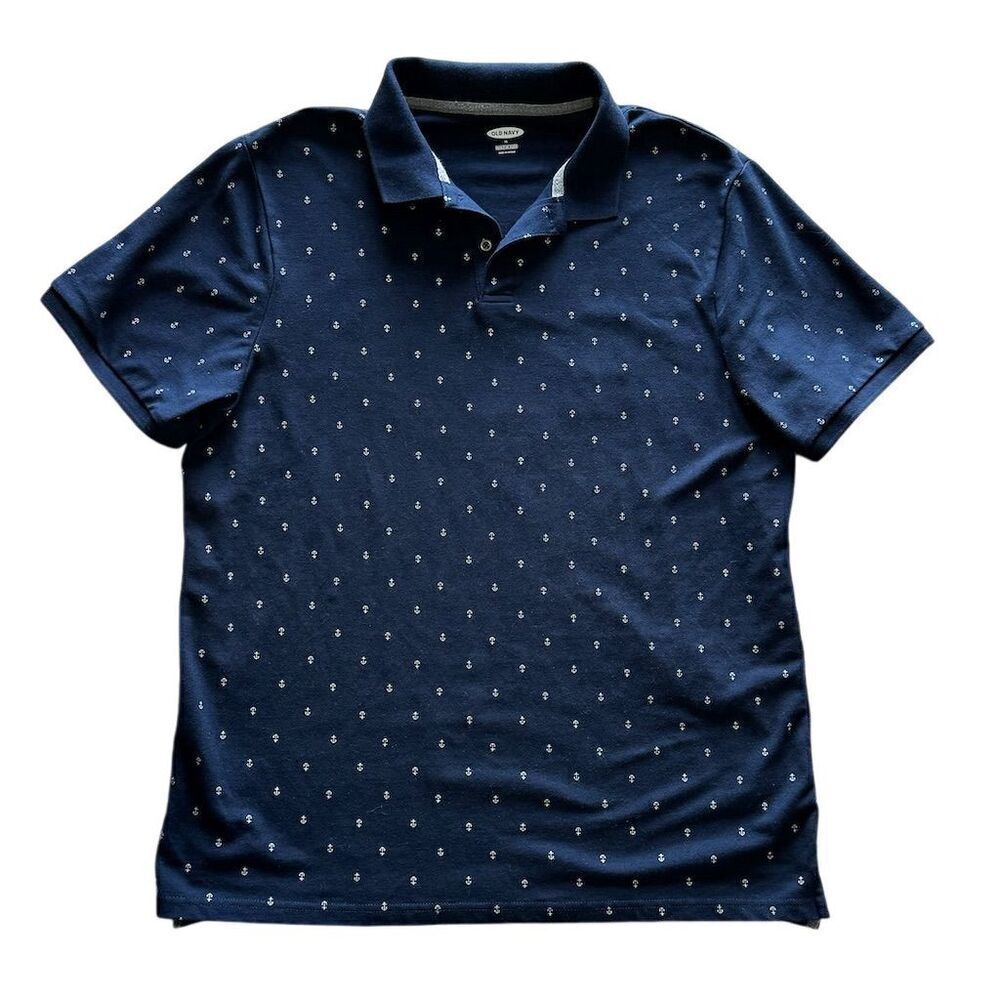 Old Navy Men's Blue Anchor Graphic Polo Shirt‎ Size M Short Sleeve Casual